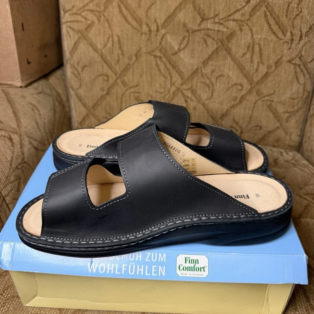 Finn Comfort Finn Mellow SuperSoft Black Leather Slide Sandals EU 46 Men's 12